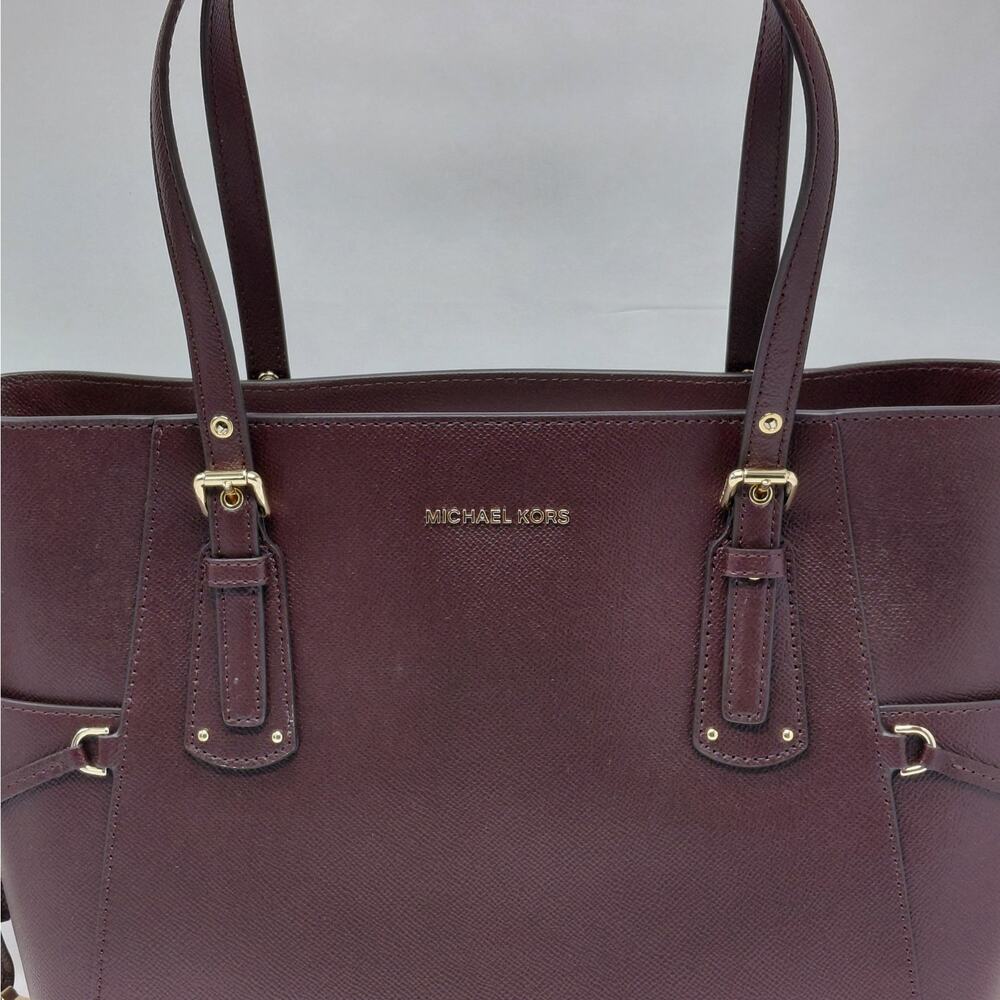 Michael Kors Womens Voyager Tote Bag Brown Leather Classic Shoulder Work Luxury - Picture 3 of 11